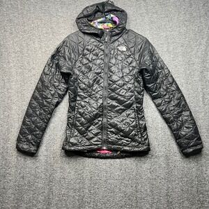The North Face Jacket Womens XS Black Thermoball Floral Quilted Hooded Puffer